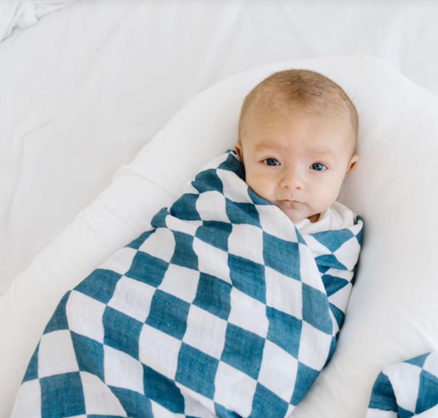 Blue Checkered Muslin Swaddle