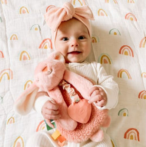 Pink Bunny Plush Lovey with Silicone Teether