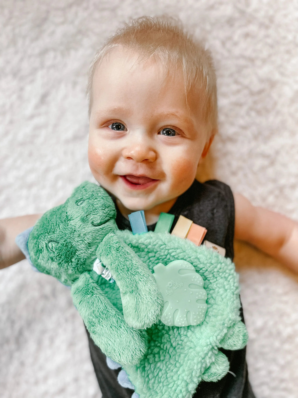 Green Dino Plush Lovey with Silicone Teether