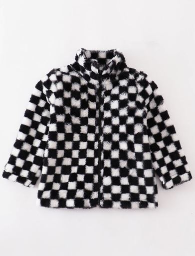 Black and White Checkered Sherpa Jacket