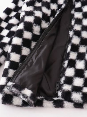 Black and White Checkered Sherpa Jacket