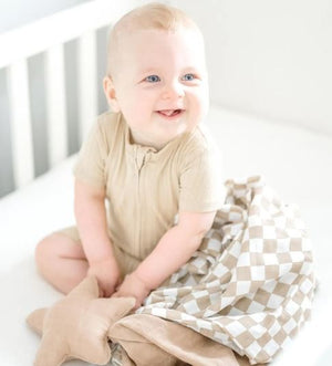 Tan Checkered Swaddle Blanket