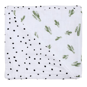 Watercolor Cactus Reversible Baby Quilt with Dots