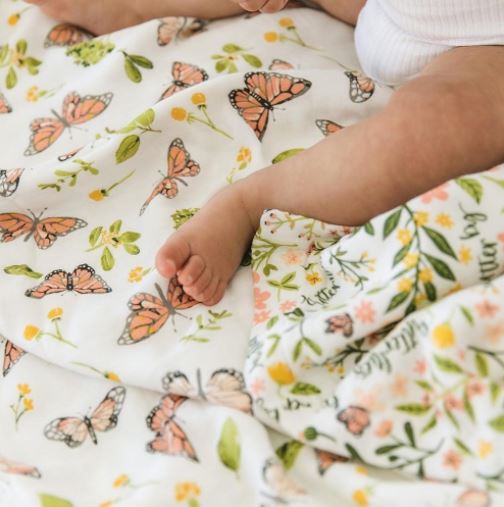 Monarch Butterfly Reversible Baby Quilt with Flowers