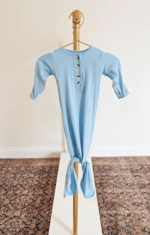 Baby Blue Button Down Knotted Gown Set W/ Hat