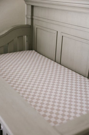 Tan and White Checkered  Muslin Crib Sheet