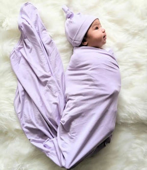 Lavender Purple Swaddle Blanket and Hat Set