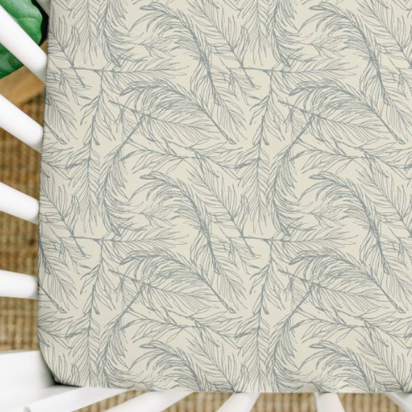 Light Blue Feather Organic Bamboo Crib Sheet