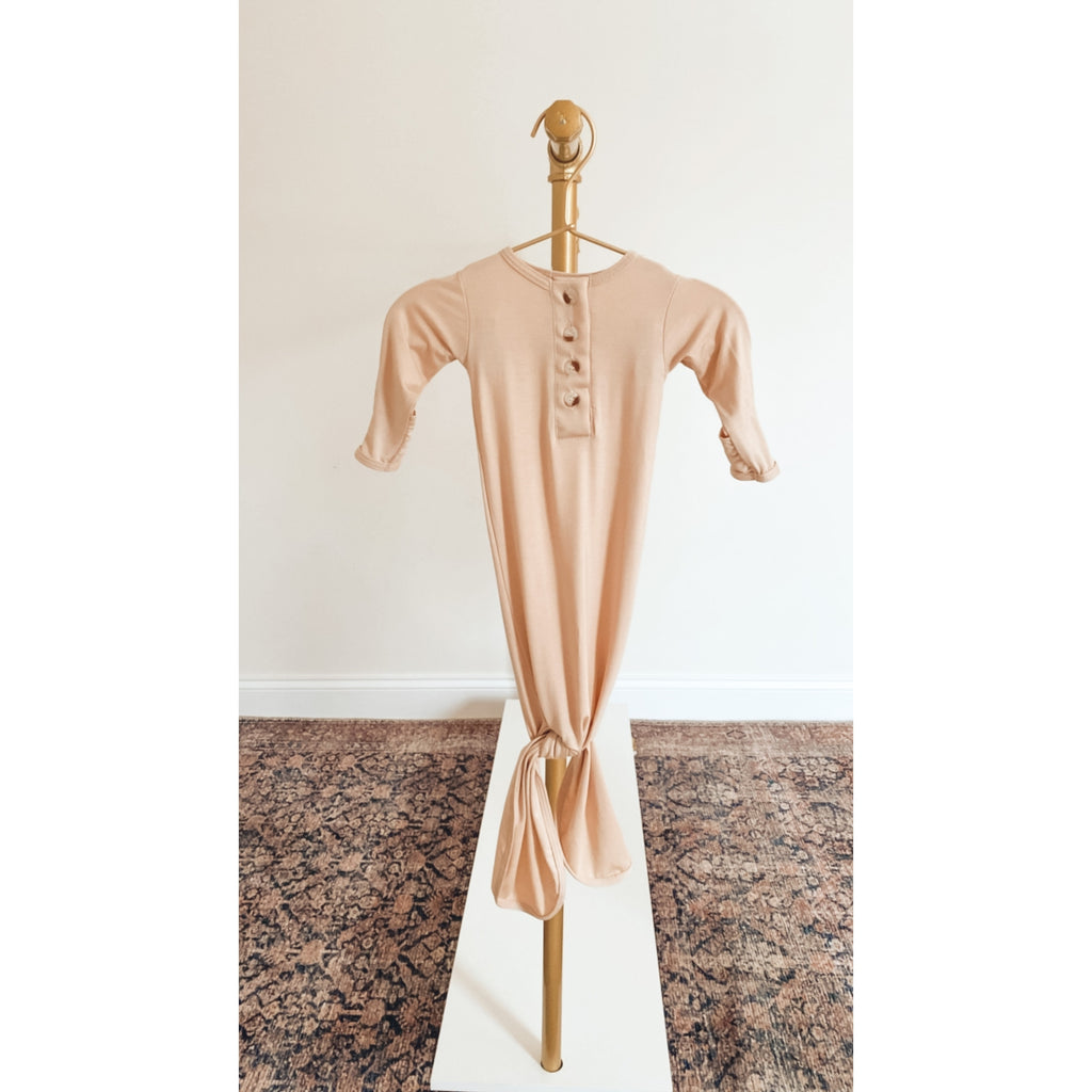 Tan Knotted Gown Set W/ Hat