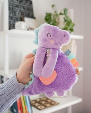 Purple Dino Plush Lovey with Silicone Teether