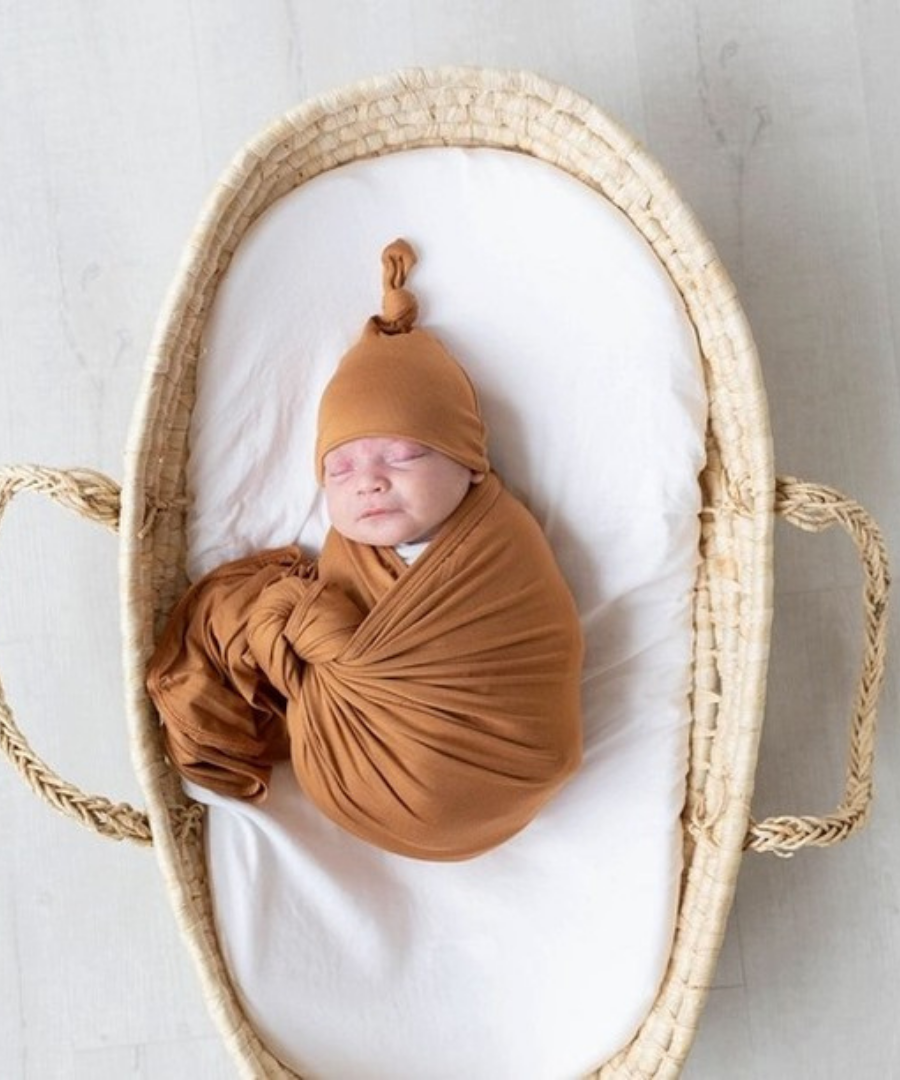 Rust Swaddle Blanket and Hat Set