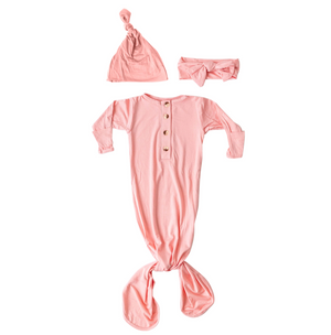 Pink Knotted Gown Set W/ Bow